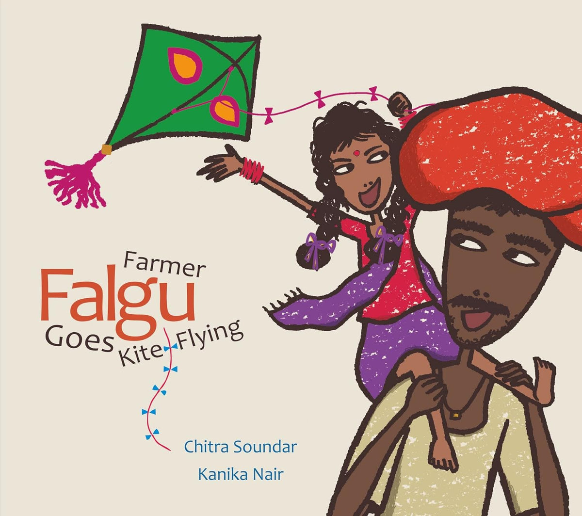 Illustrated children’s book cover: Farmer Falgu Goes Kite Flying