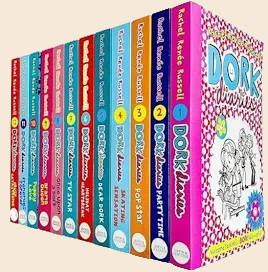 Colorful Dork Diaries 10-book paperback box set with illustrated slipcase, featuring numbered spines.
